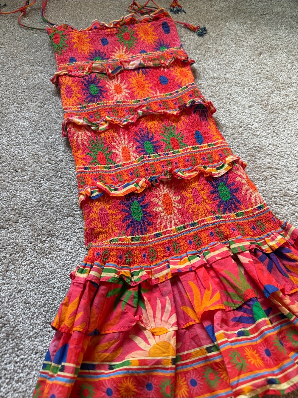 FARM RIO Vibrant Pink & Orange Tiered Smocked Maxi Dress XS - Picture 4 of 4